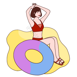 游泳 海边 游泳圈 戏水 夏天 卡通人物 少女 夏日