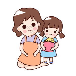 母亲节 卡通 手绘 给妈妈 送礼物 小女孩 母女 温馨