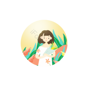 卡通 手绘 女孩鲜花 女孩元素 卡通元素 植物