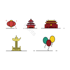 红色素材 灯笼 天安门 华表气球透明素材