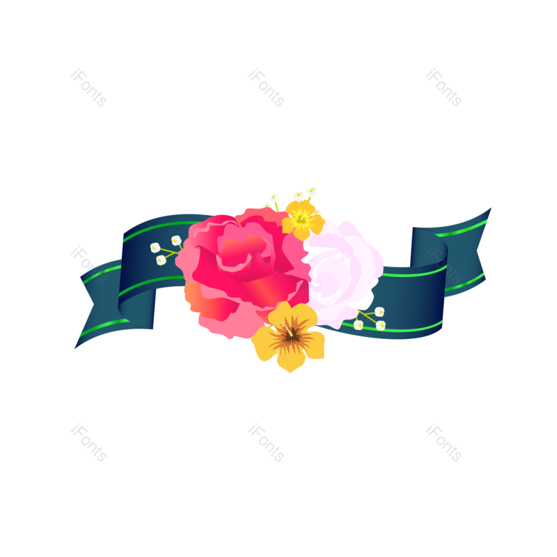 装饰图片,彩带元素,鲜花PNG,七夕免抠素材