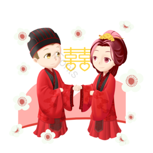 桃花下 男女牵着手 执子之手 婚礼 喜 桃花 婚庆 新郎新娘人物