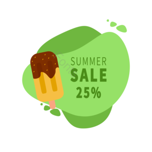 夏季 绿色 雪糕 促销 标签 25% 不规则形状 元素