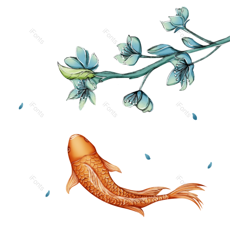 中国风图片,锦鲤元素,花卉PNG,祝福免抠素材