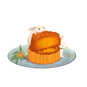 中秋 月饼 桂花 食物 兔子 可爱 小场景 卡通