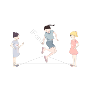童年游戏 跳皮筋 小伙伴 小女孩 可爱 卡通 复古 年代感