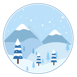 冬季 冬季风景 雪山 树木 冬天 蓝色插画风