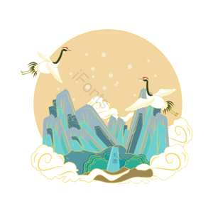 手绘 国潮风 天池 景点 国潮元素设计 国潮