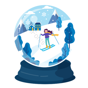 冬季 冬天风景 滑雪 女孩滑雪 水晶球 蓝色插画风