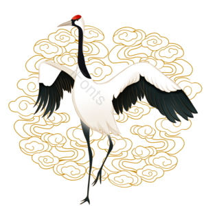 秋季 仙鹤 祥云 手绘 插画 装饰 元素 云纹
