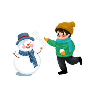 二十四传统节气 立冬 冬天 雪人 打雪仗 设计元素