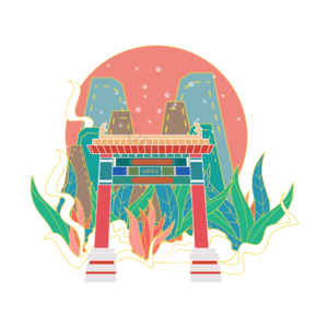 手绘 国潮风 北京 南锣鼓巷 景点  国潮风元素设计