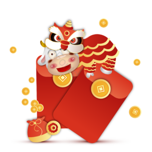 金红 牛 促销 舞狮 红包 矢量 素材 牛年