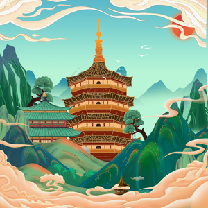 国潮 山水 手绘 城市 地标 场景