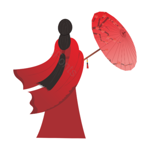 古风 美女 背影 红衣 少女 油纸伞