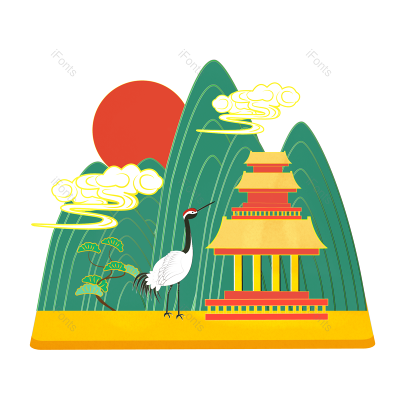仙鹤图片,古建筑元素,手绘PNG,免抠素材