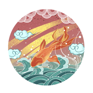 国潮 中式 传统 锦鲤 海浪 风景 祥云