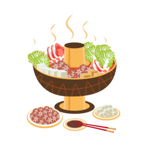 手绘 火锅 美食 创意元素 肉片 白菜 香菇 除夕