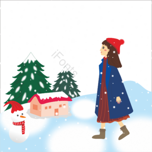 冬天 雪景 冬装 女孩 矢量 手绘