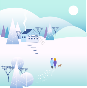 男女 向量 冬天的早晨 早上 冷 在雪地里散步 散步 遛狗