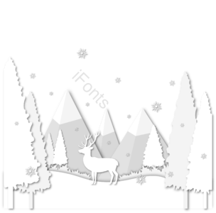 雪山 麋鹿 松树 森林 草地 剪纸风格 雪花 白色