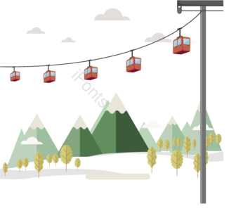 索道 缆车 动画片 旅游观光 雪山 观光车 雪花 山峰山峦