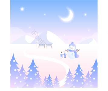 冬季 在户外 雪景 雪人 帽子 围巾 松树 雪山