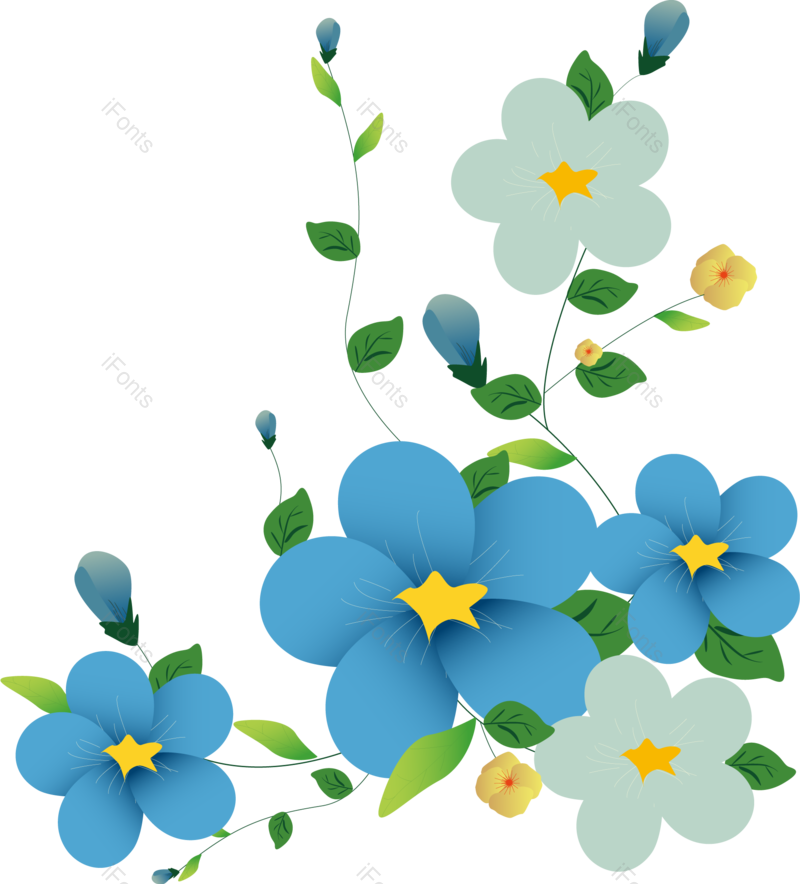 花矢量图片,蓝色元素,绿叶PNG,花藤免抠素材