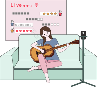 吉他 女孩 对话框 弹吉他 支架 手绘 无线的 沙发