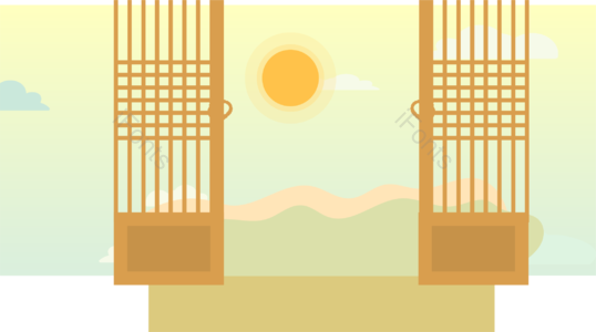 太阳 日出 云 山 门 窗口 景观 动画片