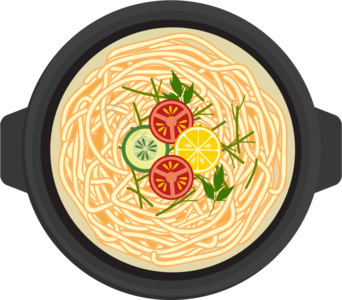砂锅丸子 黄色 黑色 古典的 动画片 手绘感 朝鲜的 面类食品