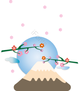 月圆 树枝 樱花 富士山 云 樱花季