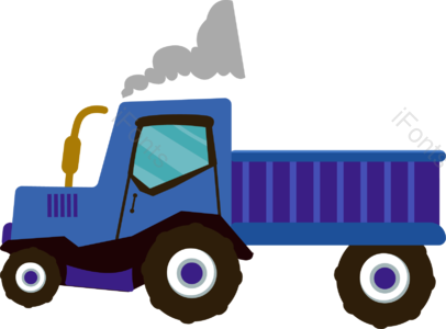 车 拖拉机 蓝色的车 冒黑烟的车 货车 大车轮 交通工具 矢量插画