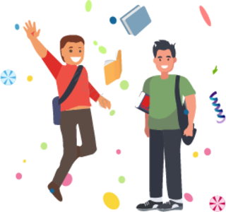 学生们 学校 书籍 漫画 插图 颜色 色带 庆祝活动
