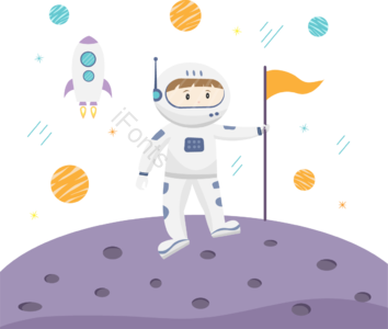 星球 宇航员 火箭 登陆 星星 蓝色 紫色 扁平风