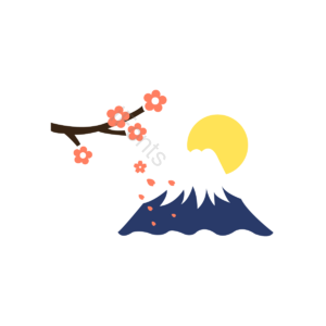 日本 日式 富士山 樱花 圆月 简约 创意 樱花季