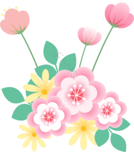 手绘 立体 组合 花卉 花朵 树叶 植物 清新