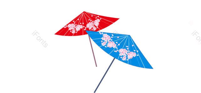 插画 手绘 日本 拼色 立体 雨伞