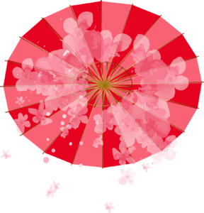 插画 日本 手绘 拼色 立体 雨伞 伞面 红色
