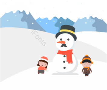 冬季 雪地 小男人 堆雪人 雪 玩雪 极简主义 插图