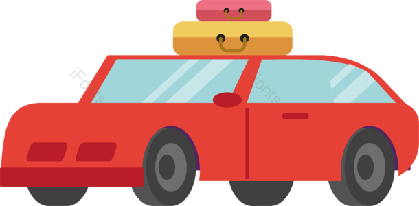红色 卡通风格 旅行 汽车 旅行汽车 旅游 车 旅游日