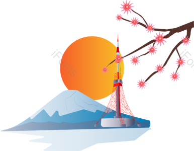 太阳 东京塔 富士山 梅花