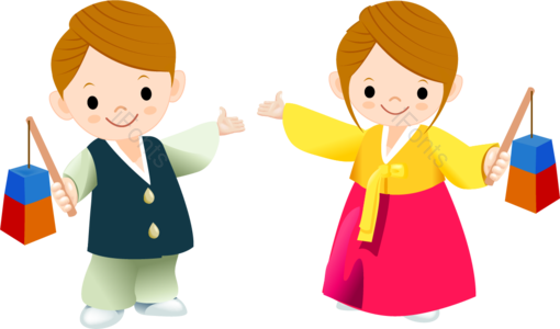 男孩 女孩 卡通形象 卡通女孩 服务员 灯笼 韩服 手绘