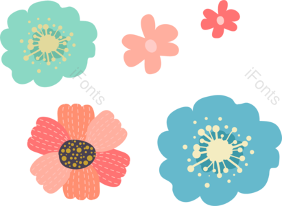 彩色 花朵 扁平风格 手绘 矢量 花 简约
