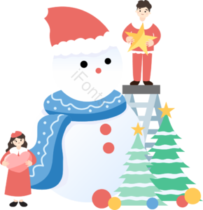延迟 圣诞节 恋人 图 红色圣诞帽 雪人 围巾 礼物