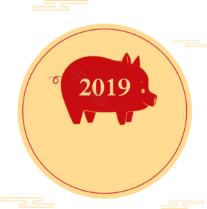 红色 黄色 猪 云 中国风 新年 2019