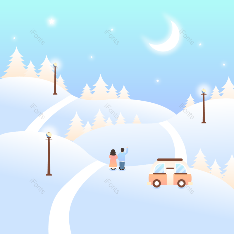 路灯图片,雪景元素,汽车PNG,松树免抠素材
