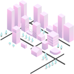 粉色 简约 渐变 创意 立体 等距 城市 地图