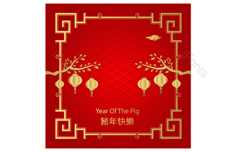 2019 金色边框 灯笼 红色 背景 元素 新年快乐 