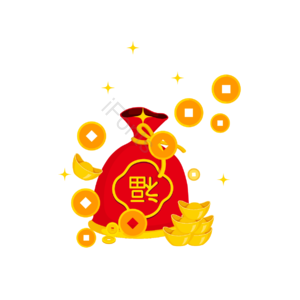 金元宝 铜钱 钱币 福袋 闪光 财物 元宝堆 红色